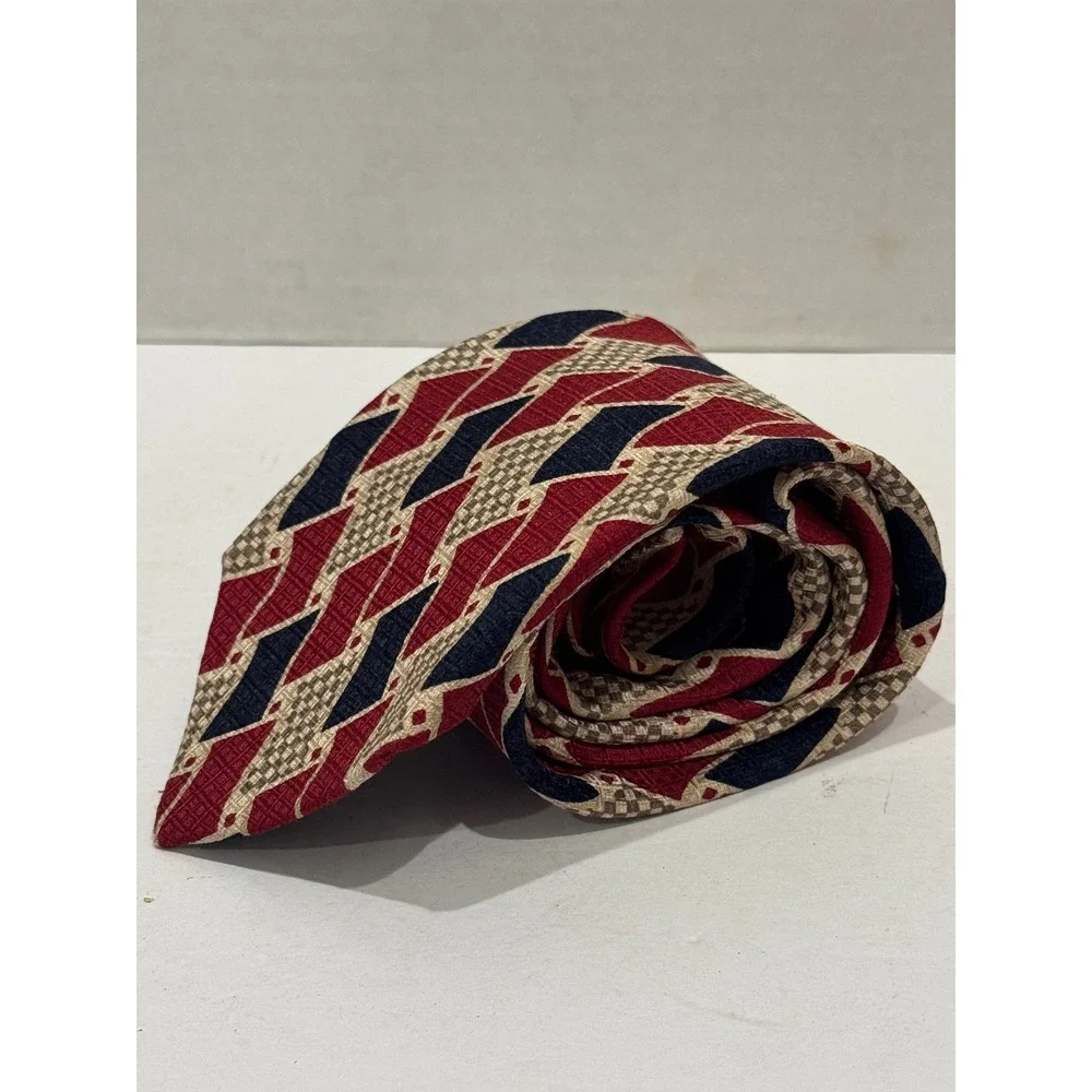 Vintage Brooks Brothers Tie Mens Burgundy Navy Geometric 100% Silk Made in USA